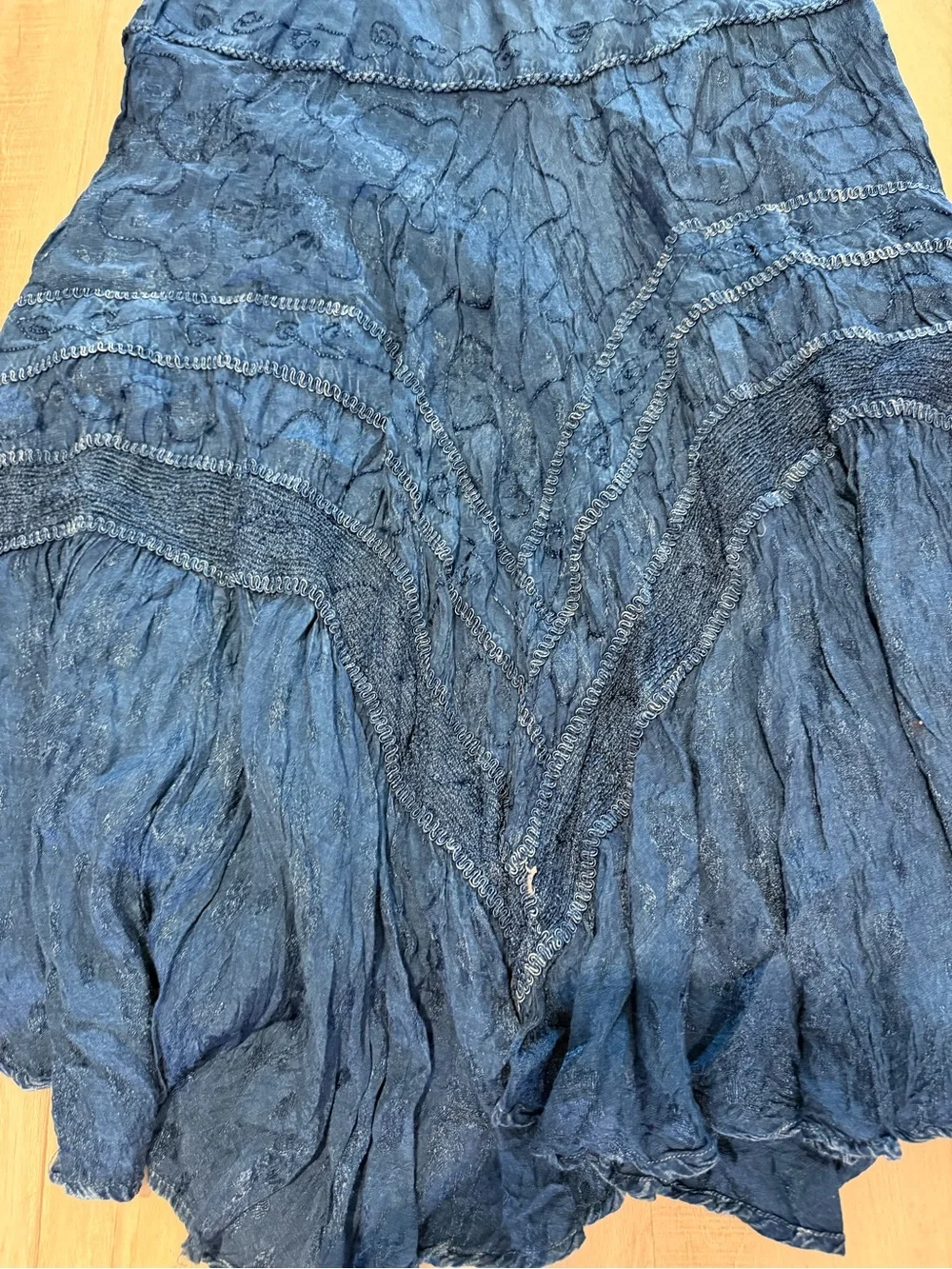 Bohemian Tiered Midi Skirt in Deep Blue